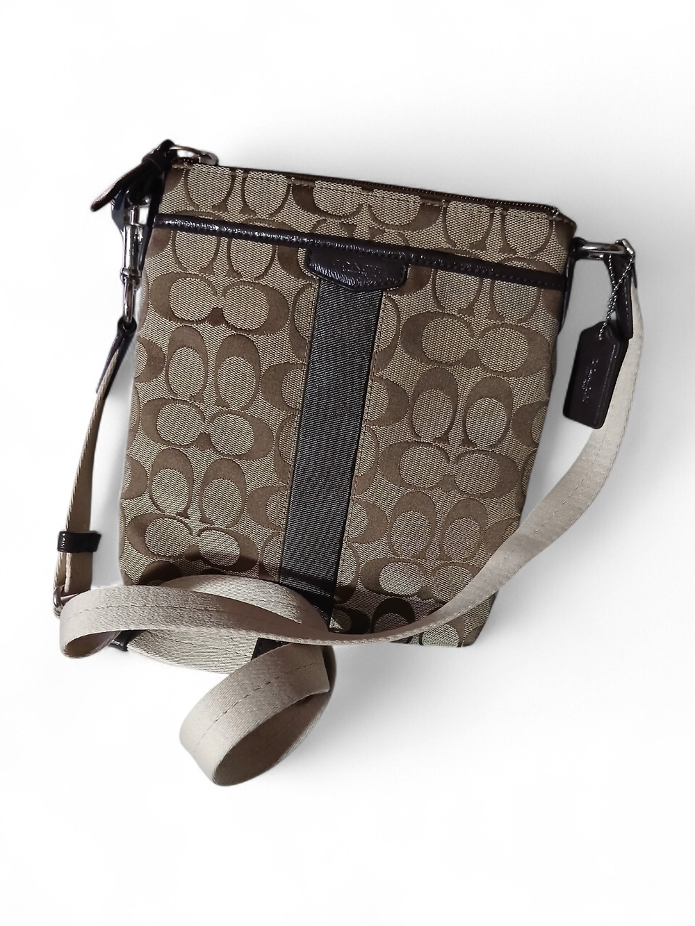 Coach Brown And Tan  Signature Canvas Crossbody Bag
